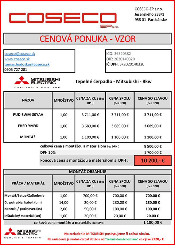 Tepelne cerpadla COSECO Partizanske
